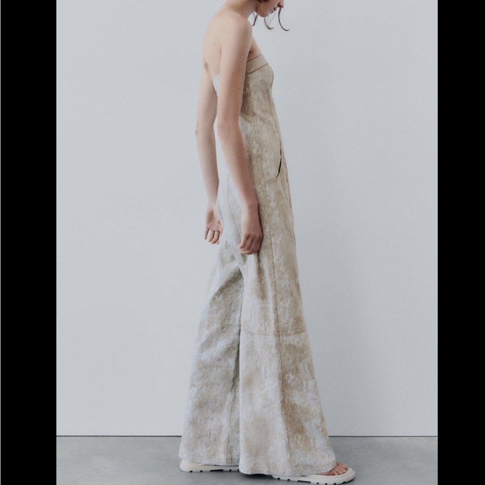ZARA PRINTED LINEN BLEND JUMPSUIT - SIZE S - BRAND NEW WITH TAG - Picture 12 of 15